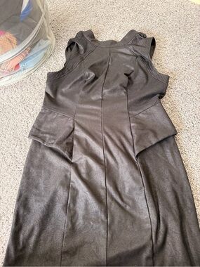 Guess Black Faux-Leather Peplum Midi Dress